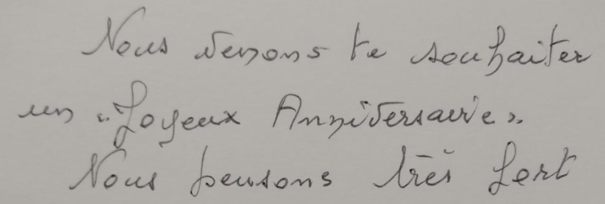 The handwriting of older generations is rather flowery, as they were taught to write with fountain pens and inkwells up until the late 1960s.