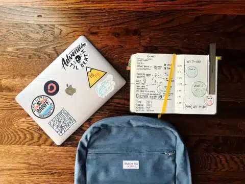 school bag with two notebooks